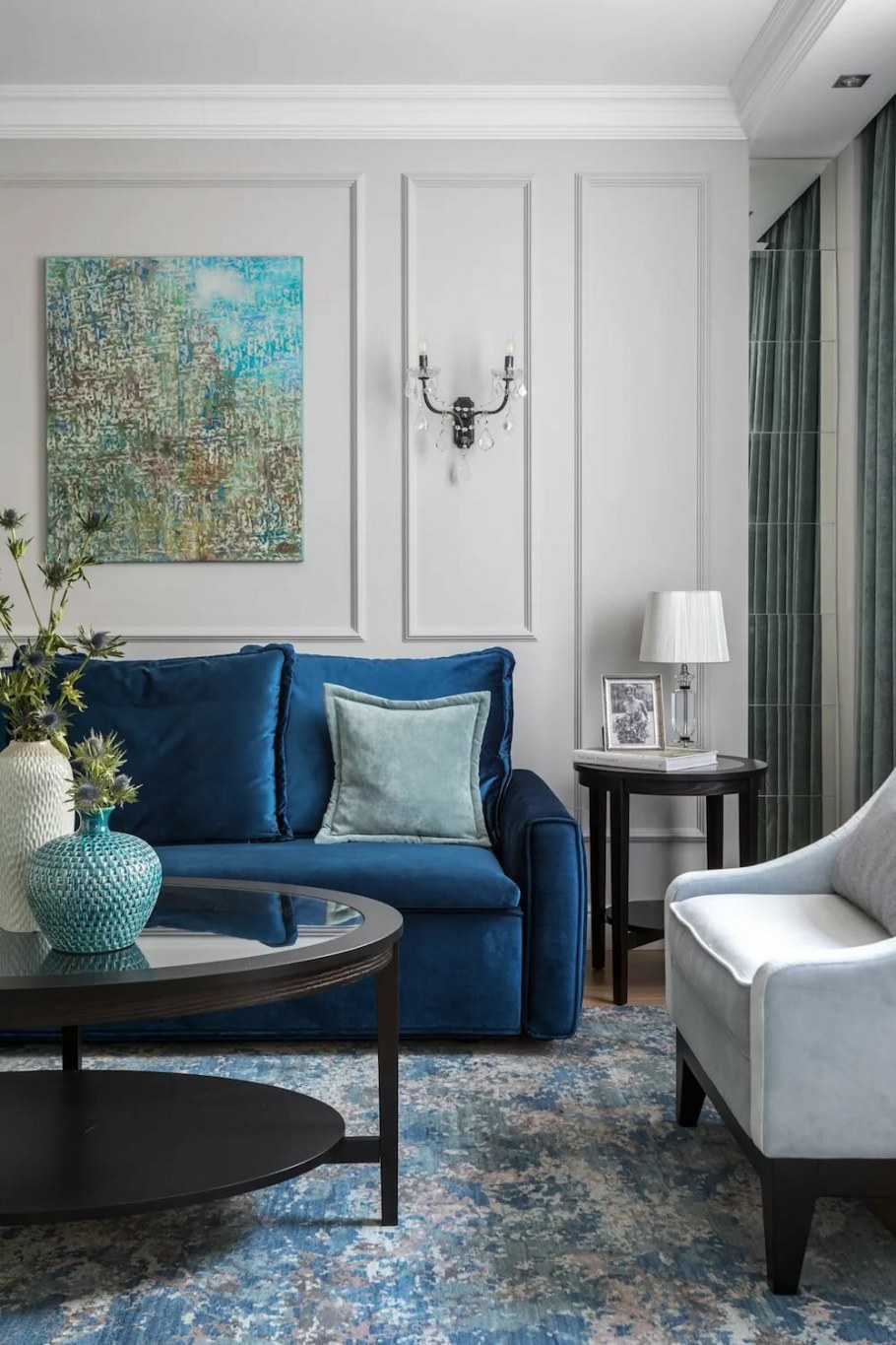 Гостиная в серо голубых тонах