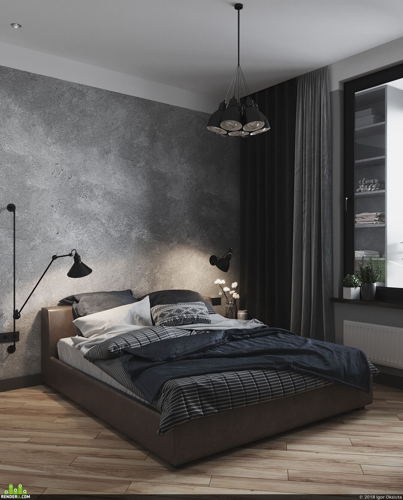спальня в современном стиле в серых тонах