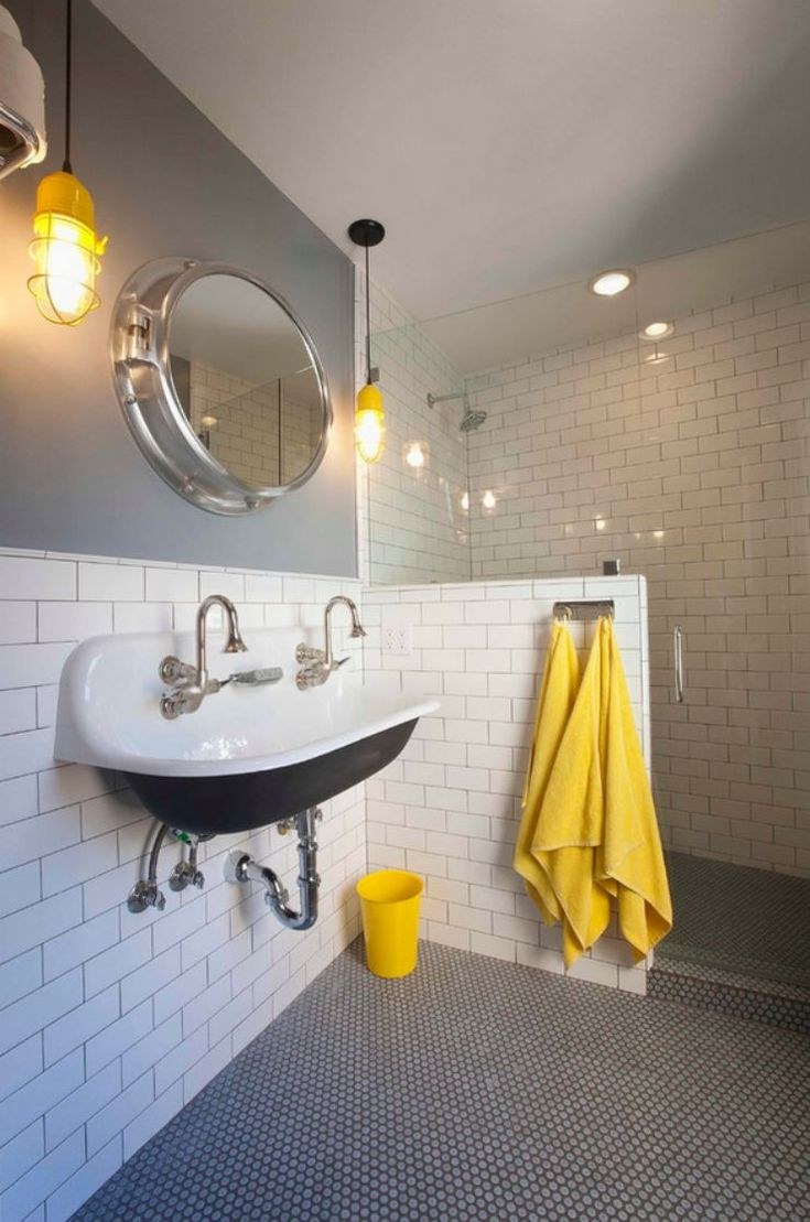 Желто серая ванная комната