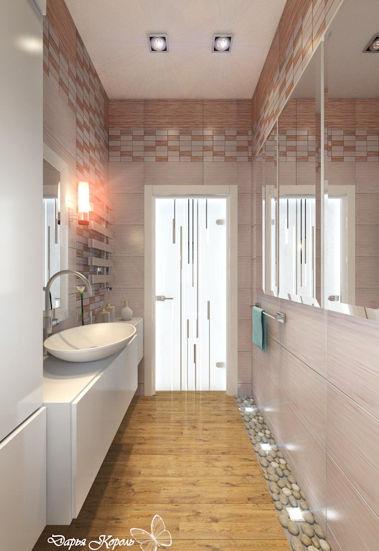 Большая ванная комната в деревянном доме