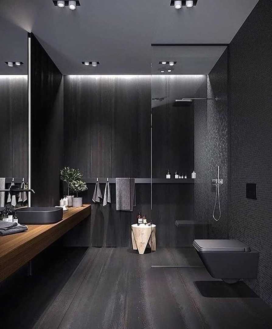 Ванная с черным полом