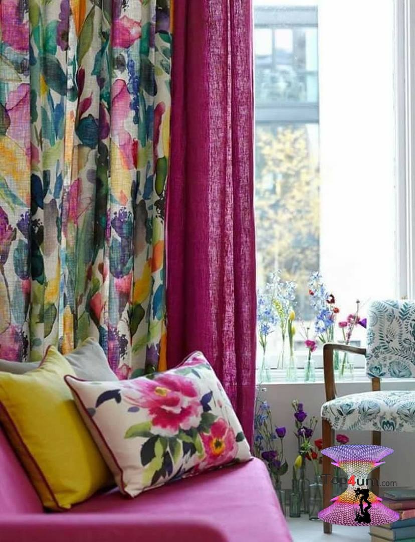 Цветастые шторы в интерьере