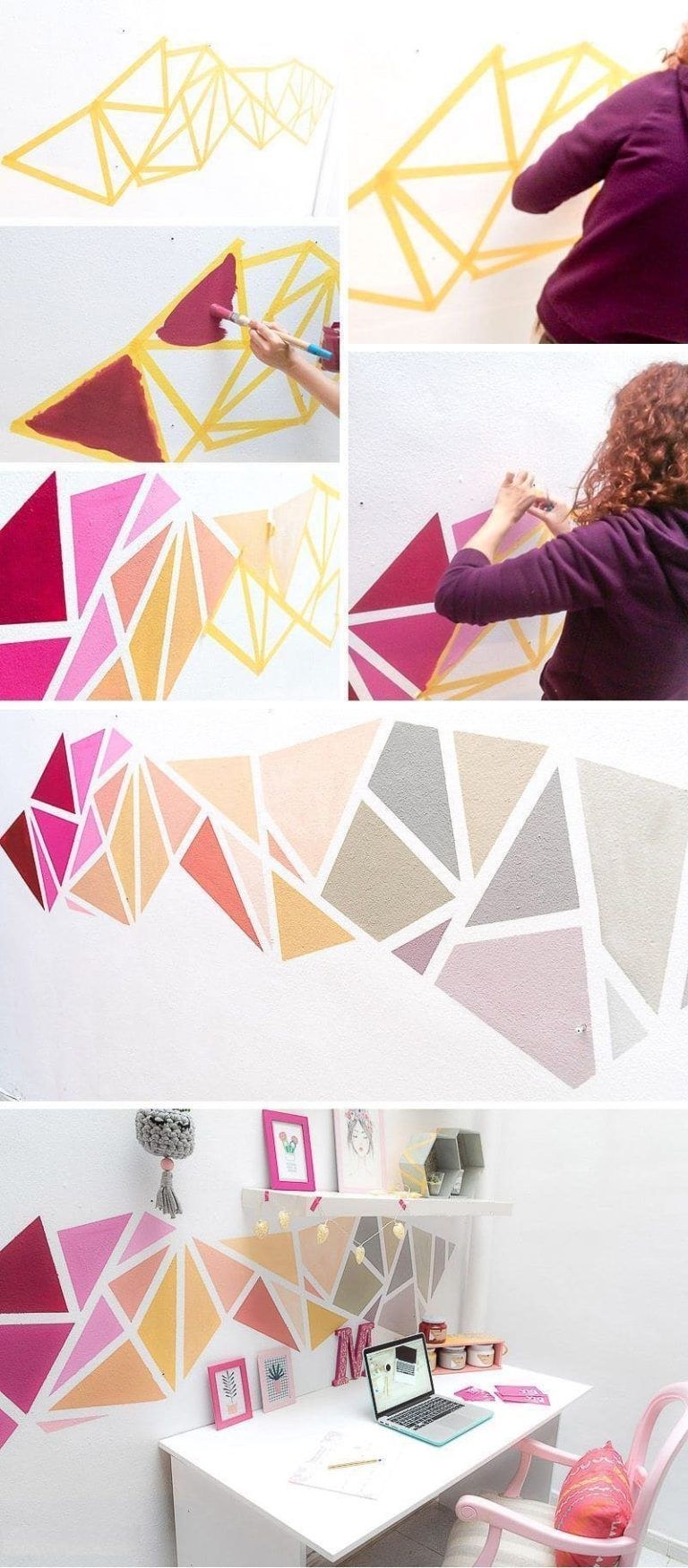 Геометрические фигуры покраска стен с малярным скотчем (79 фото)