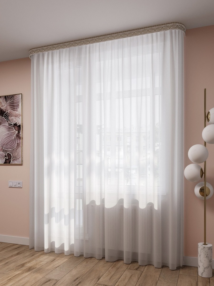 Бежевые шторы с белой тюлью