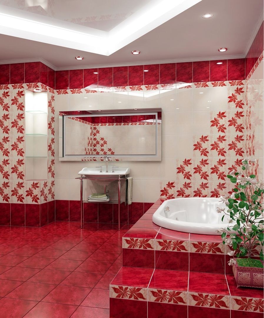 Красная плитка для ванной комнаты