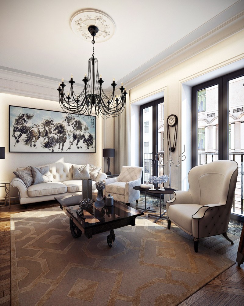 Люстры неоклассика для гостиной (78 фото)