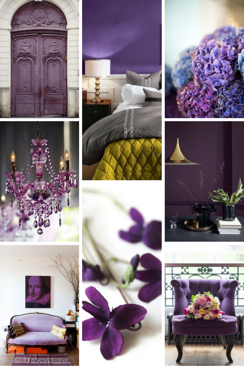 Сочетание цветов в интерьере спальни фиолетовый с чем соединить (76 фото)