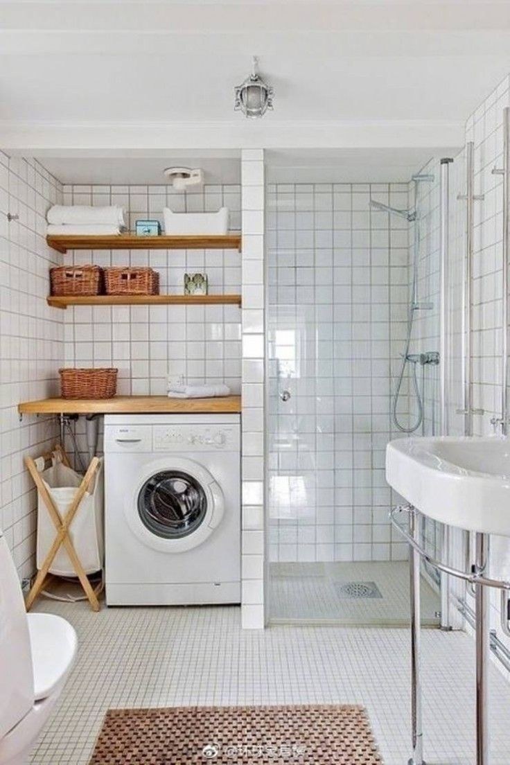 Дизайн ванной комнаты с душевой кабиной ванной и стиральной машиной фото