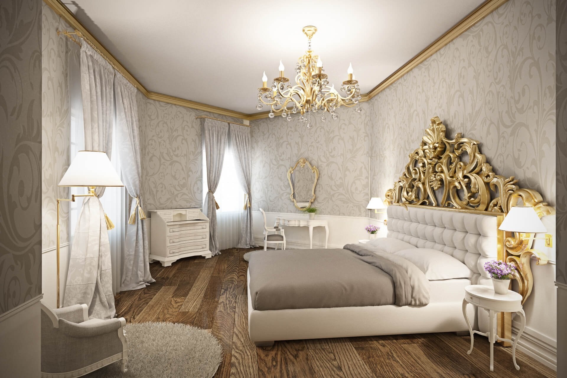 бело золотая комната дизайн