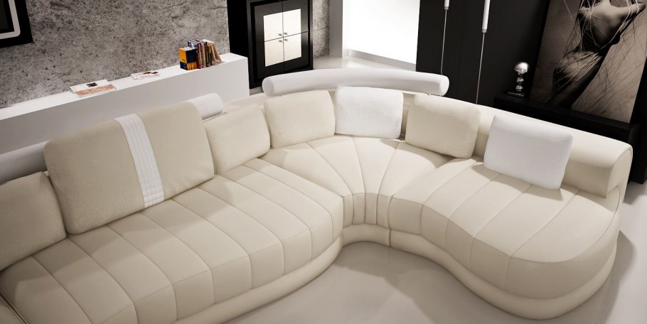 Белый кожаный диван угловой