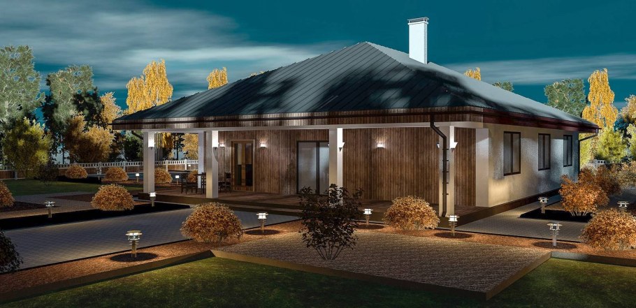 Одноэтажный дом с высокими потолками