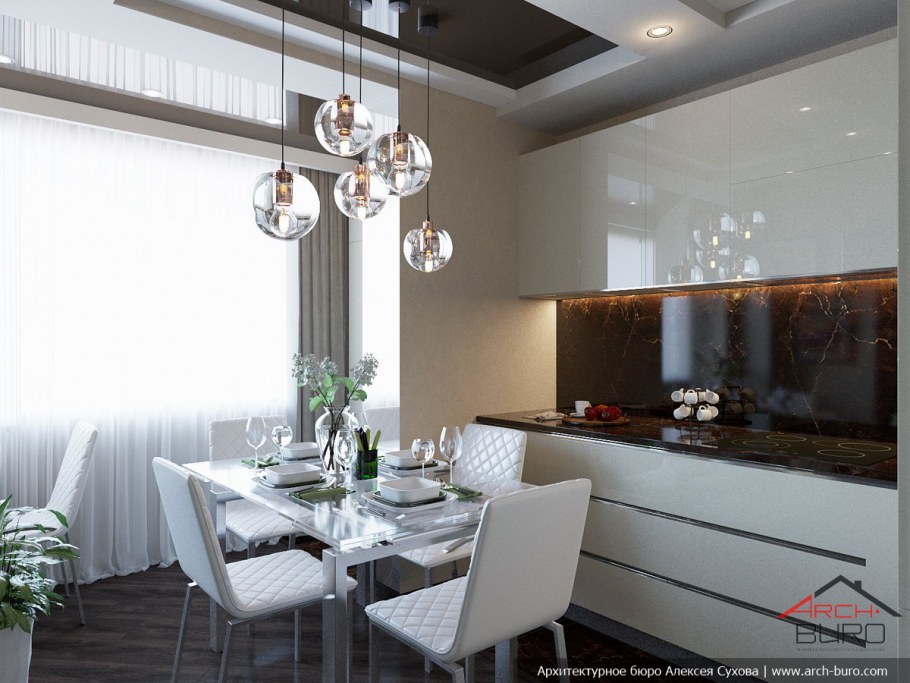 Люстра в интерьере кухни 10м2