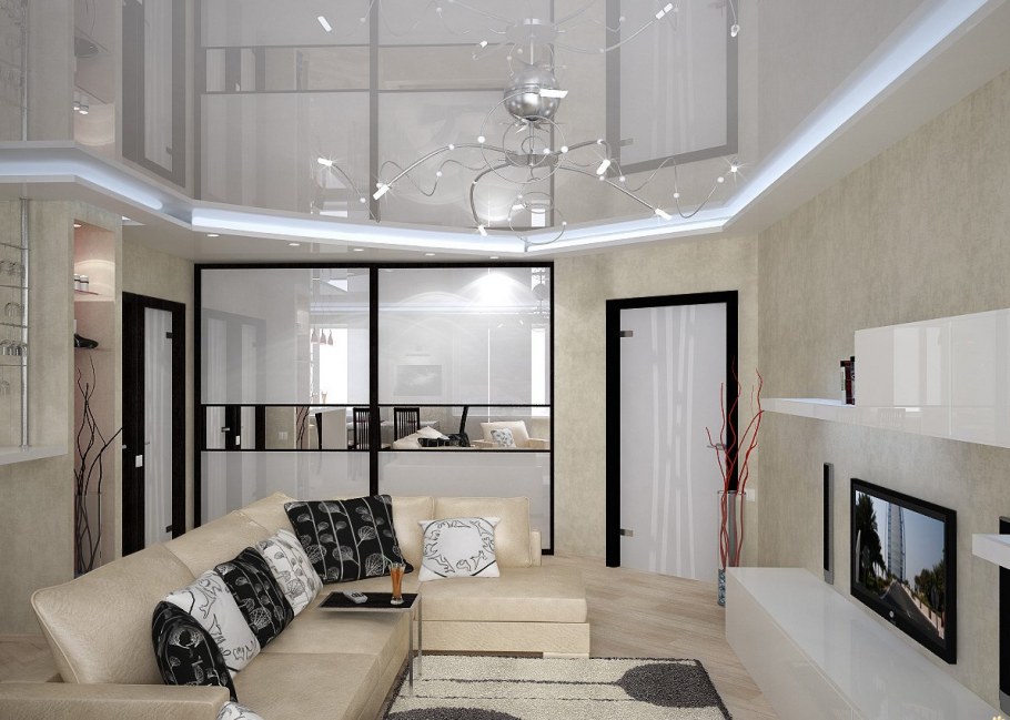 Низкий потолок в гостиной в однокомнатной квартире