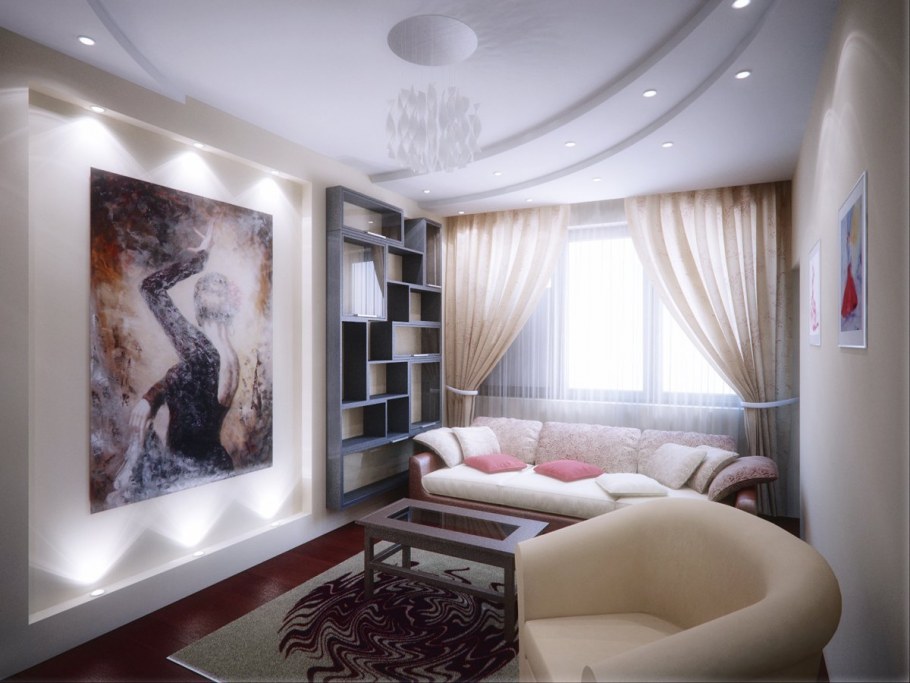 Обои для жилой комнаты в квартире с натяжным потолком фото
