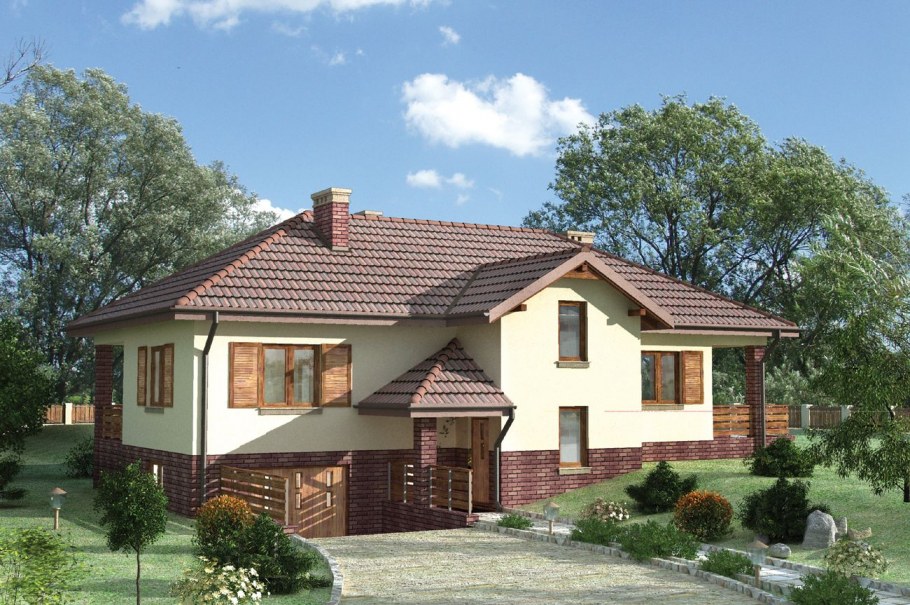 Одноэтажный дом с цокольным этажом и гаражом