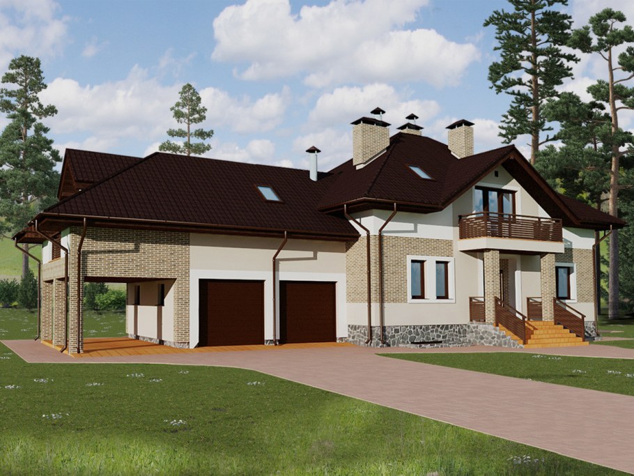 Трехэтажный дом с мансардой и гаражом