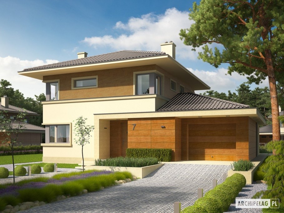 Современный двухэтажный дом с гаражом