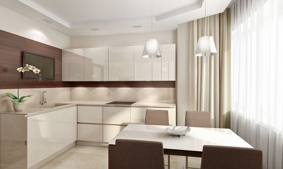 Кухня гостиная в светлых тонах