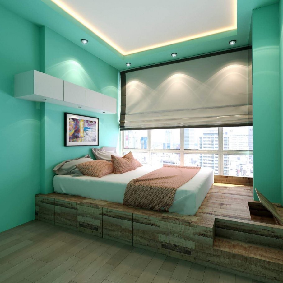 Спальня в бирюзовых тонах