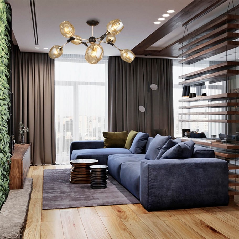 Экостиль гостиная темный пол