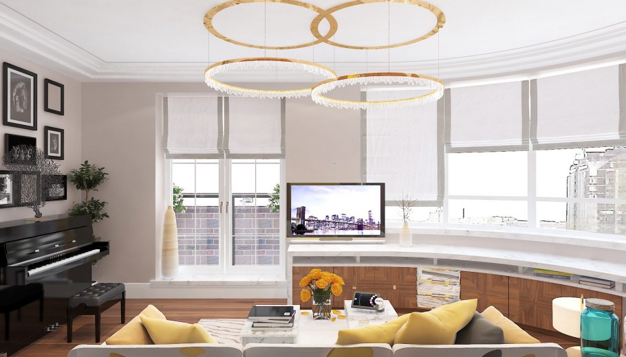 Интерьер однокомнатной студии 45 кв.м