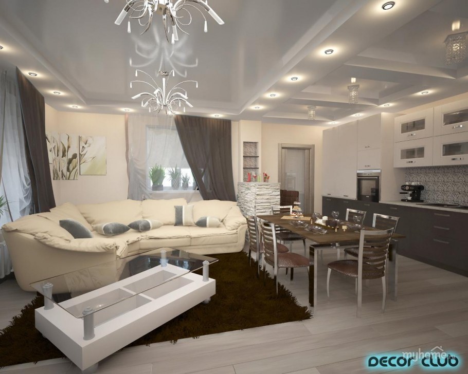 Коттеджи гостиная совмещенная с кухней