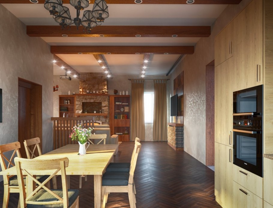 Кухни гостиные в стиле Шале