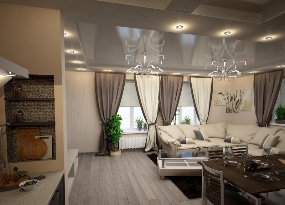 Кухня гостиная в коттедже