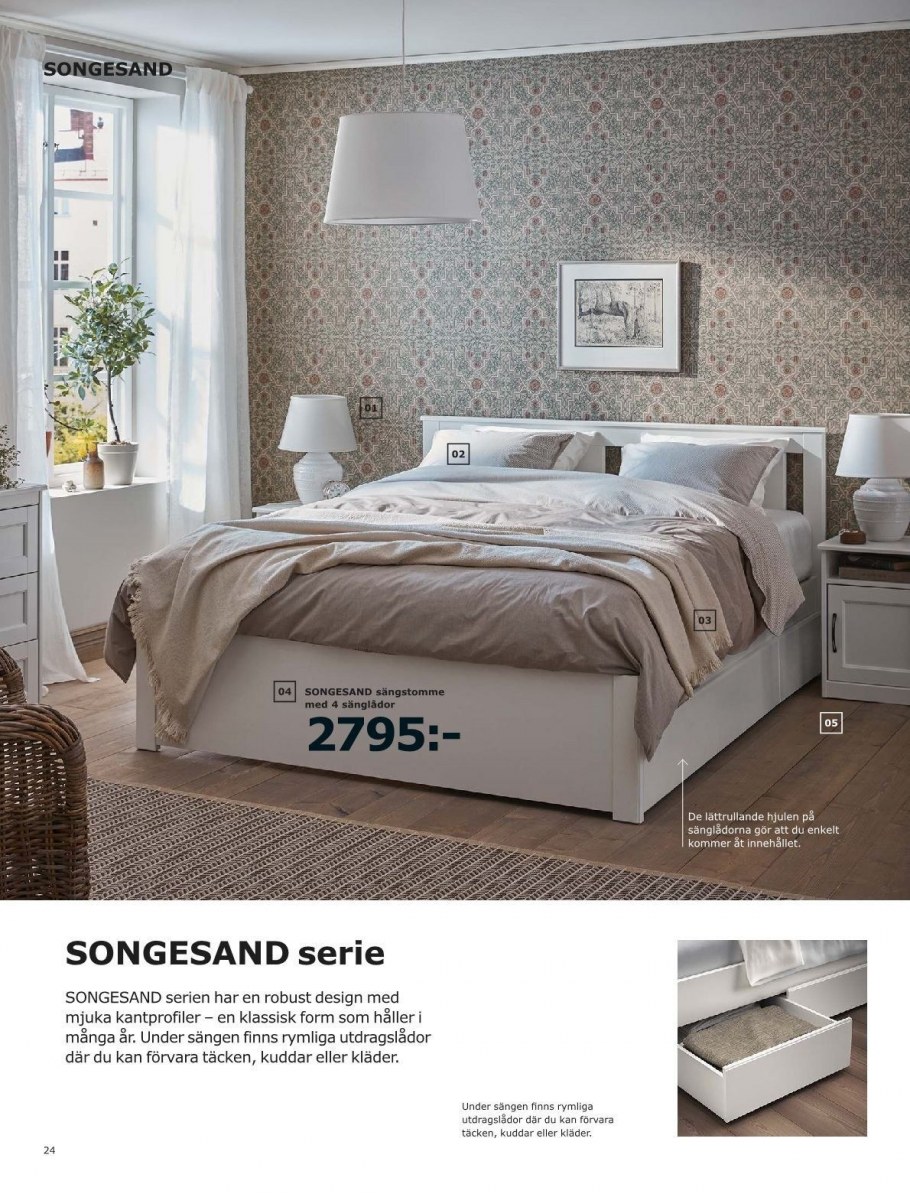 SONGESAND СОНГЕСАНД каркас кровати с 2 ящиками, белый/лурой90x200 см