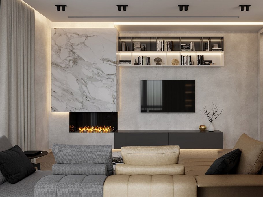Гостиная с биокамином в современном стиле