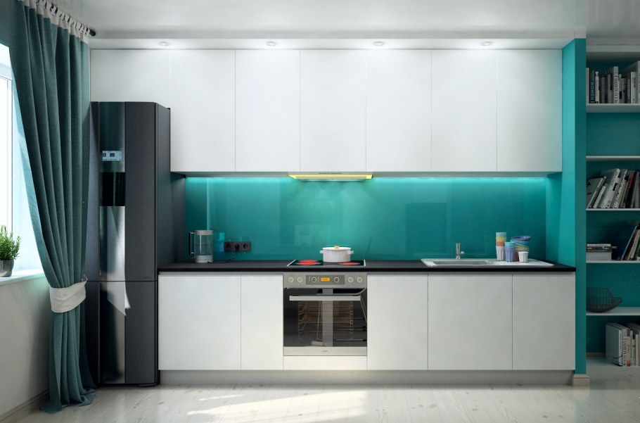 Кухня в желто бирюзовом цвете