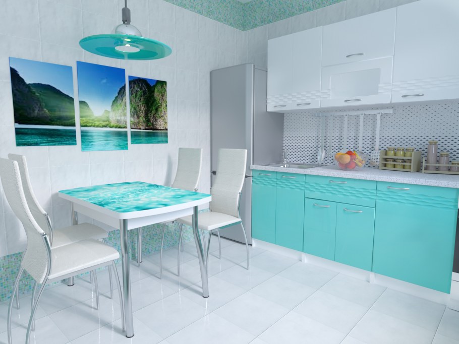 Кухня морская волна с белым