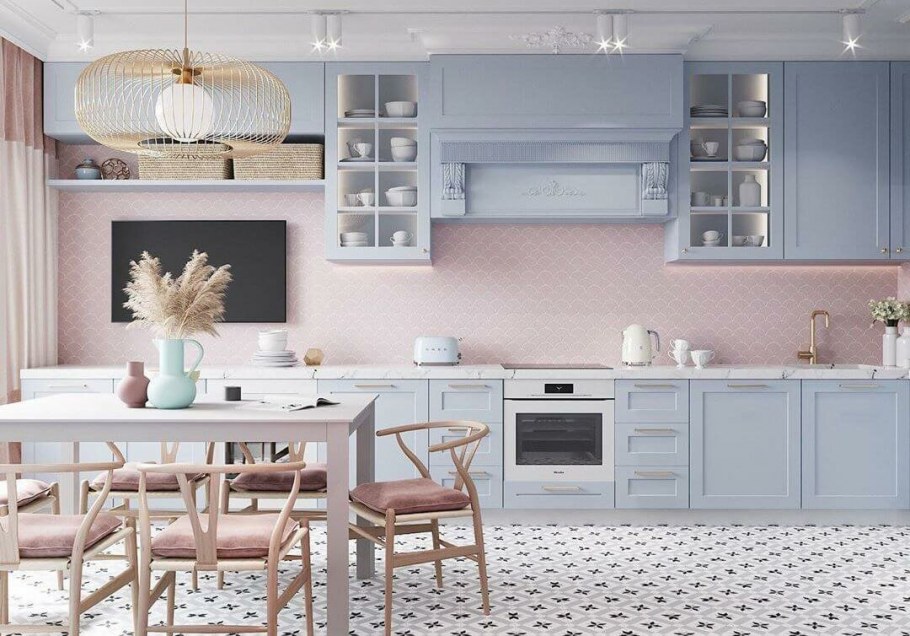 Кухня цвета пыльной розы