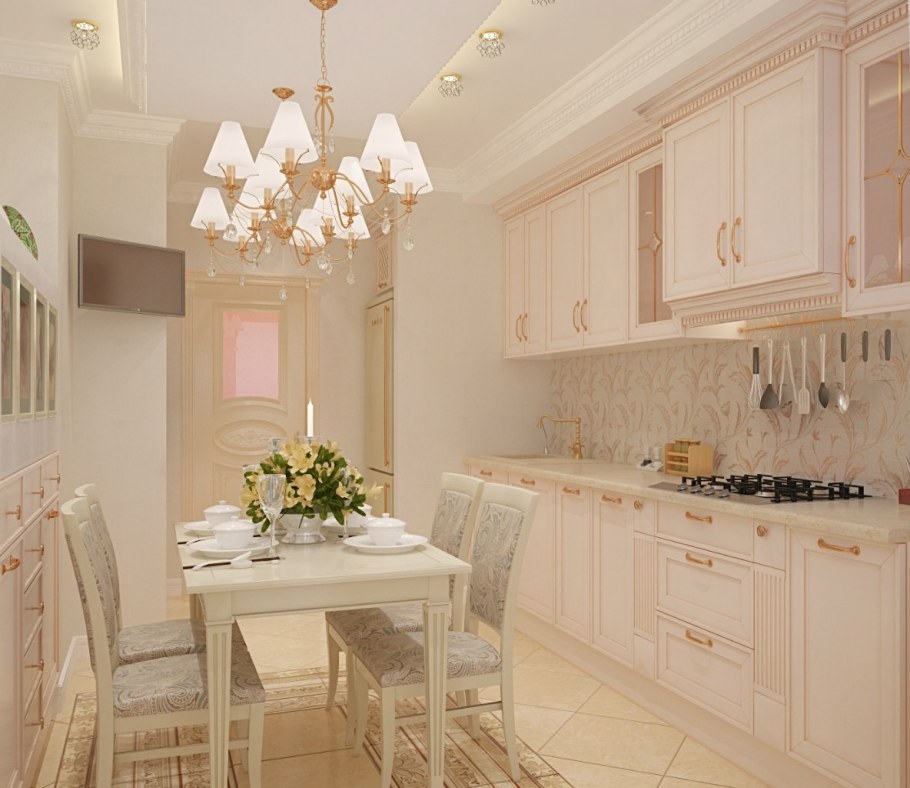 Кухня в бежево-фиолетовых тонах