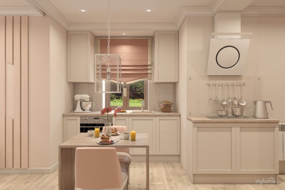 Кухня капучино с черной столешницей