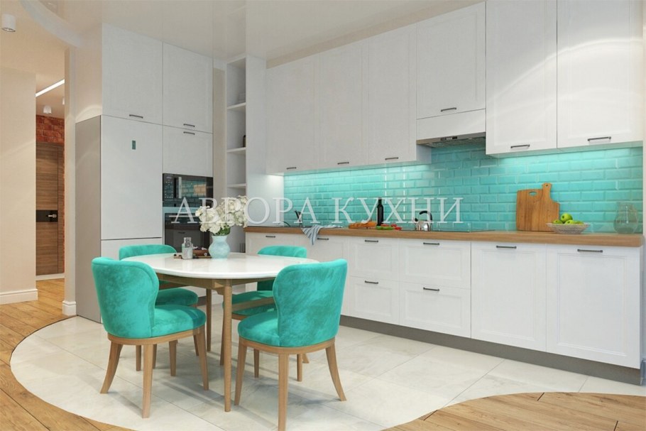 Квадратная бирюзовая плитка на кухне
