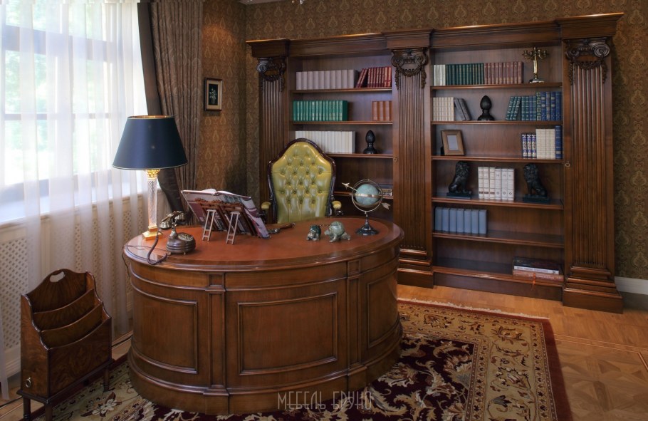 Интерьер домашней библиотеки кабинета