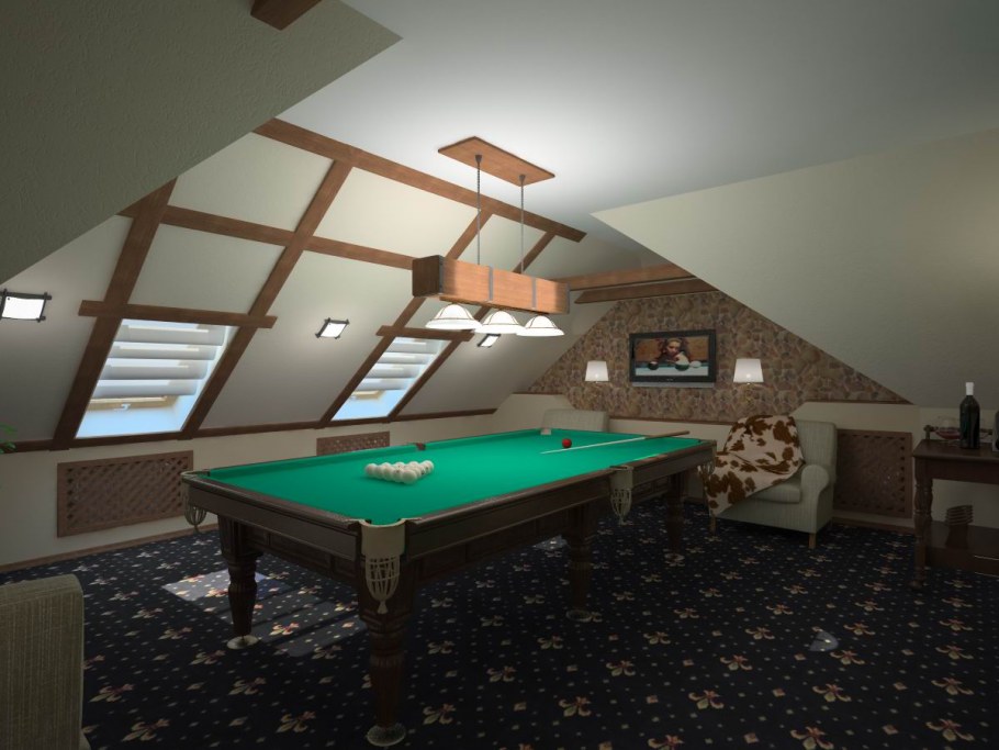 Бильярдная комната на мансарде