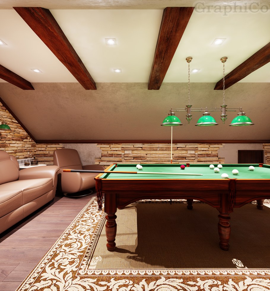 Потолки в бильярдной комнате
