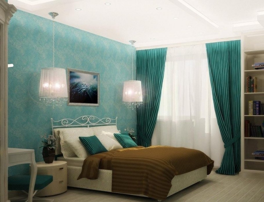 Сиренево зеленая спальня