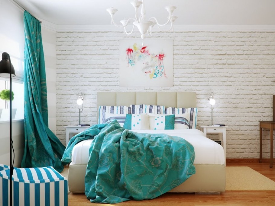 Коричневый с бирюзовым в интерьере