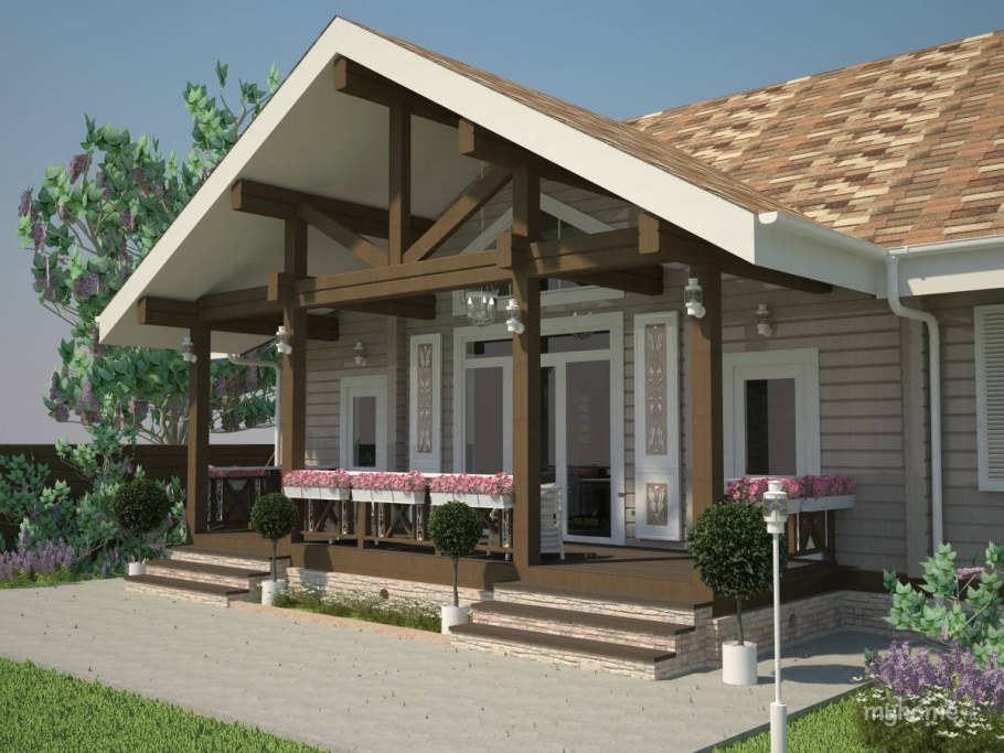 Фасады домов с террасой