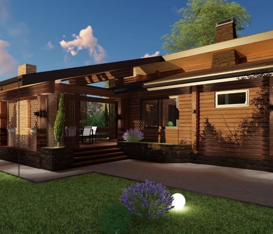 Баня с террасой и барбекюшницей