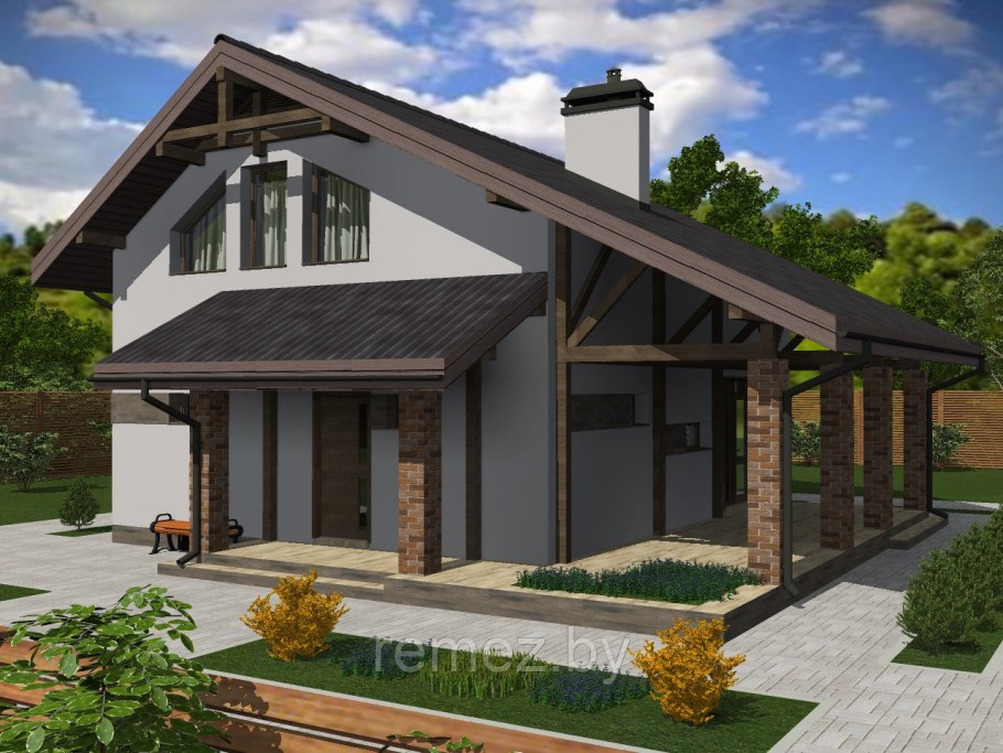 Дом с мансардой и террасой