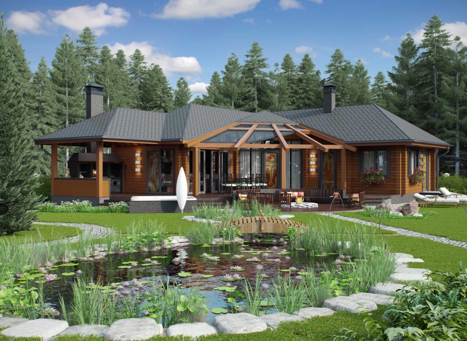 Баня с террасой и барбекюшницей