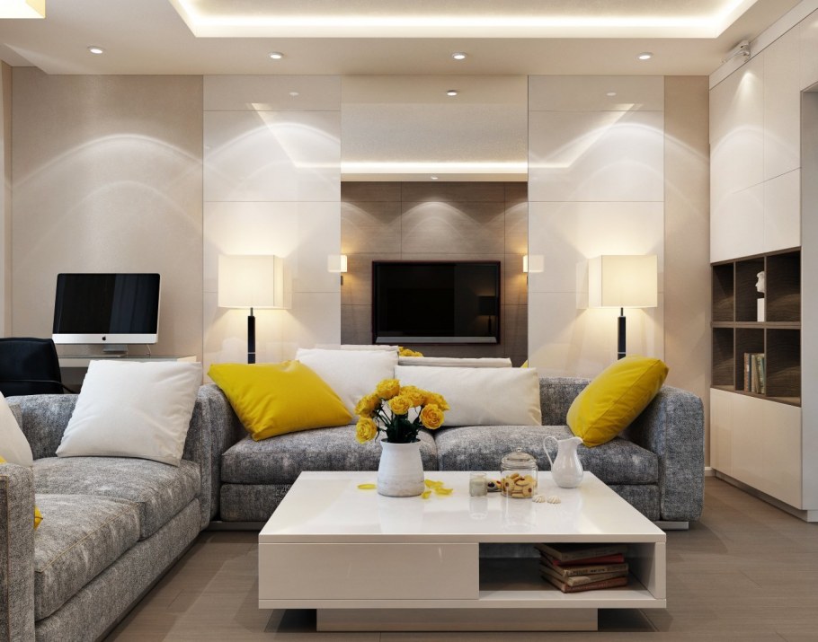 Интерьер г образной гостиной