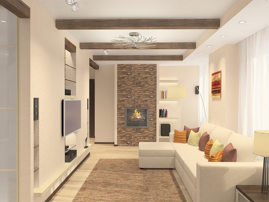 Дерево в интерьере гостиной