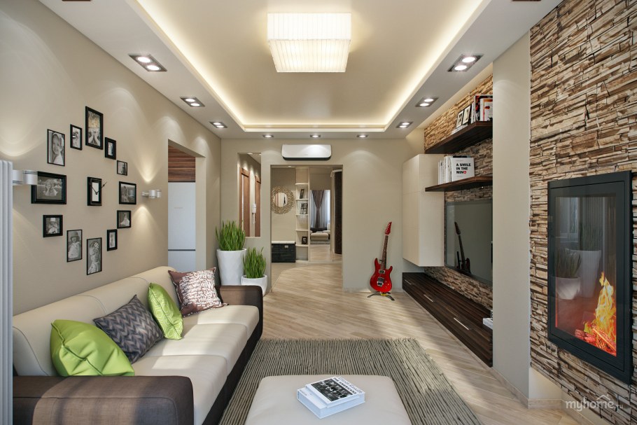 Точечные светильники над диваном