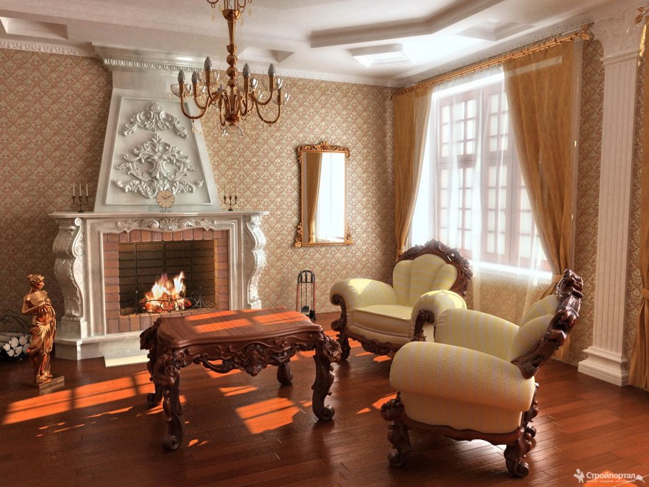 Гостиная в стиле Ампир с камином