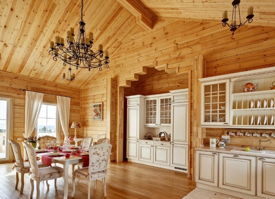 Кухни в стиле Прованс в срубовом доме